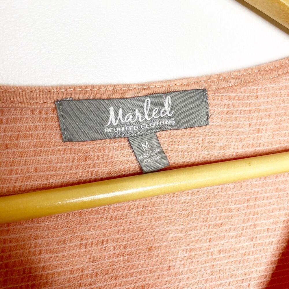 MARLED Peach Salmon Twist Front Dolman Summer Textured Cotton Blend Tee - Picture 7 of 9